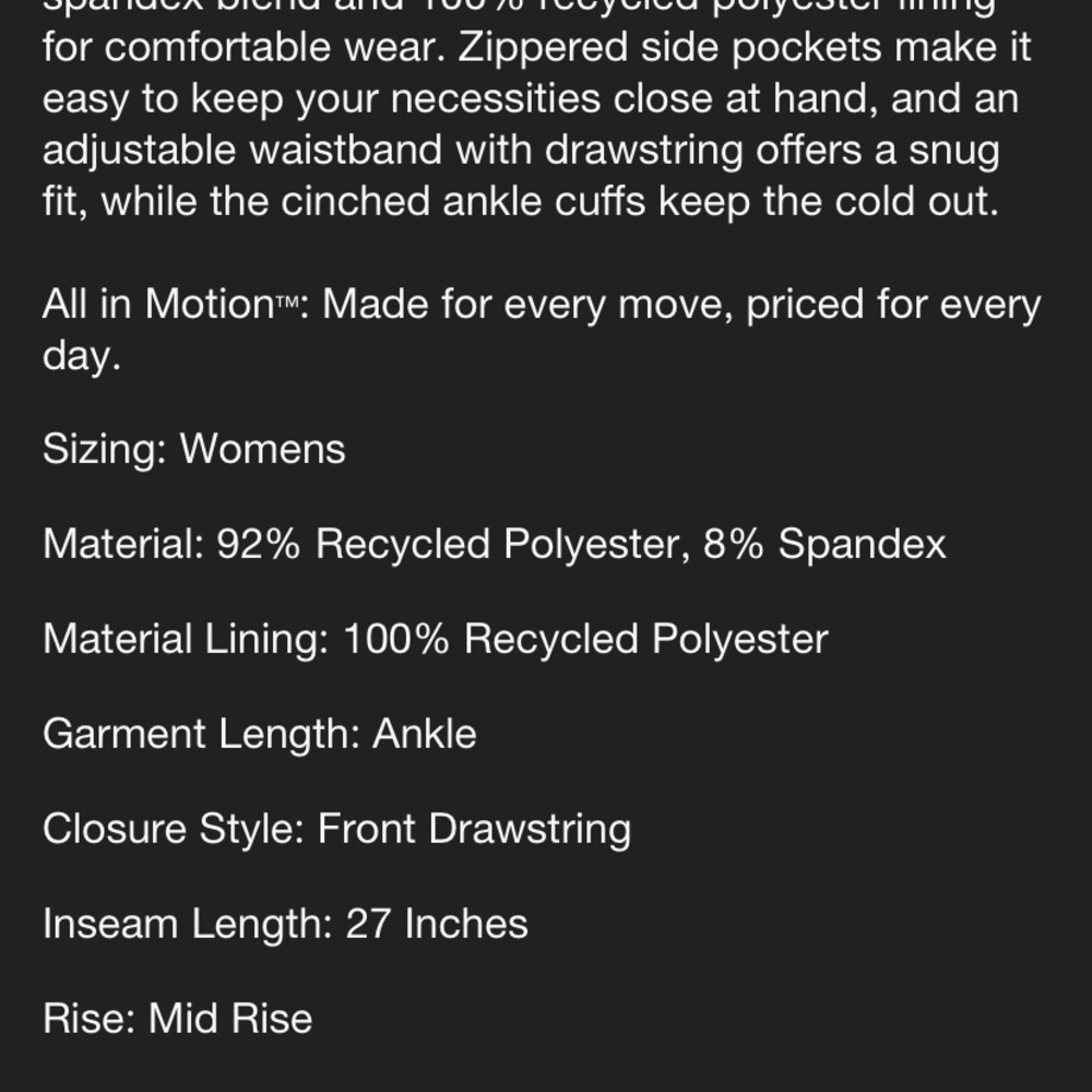 Woman’s All In Motion Lined Woven Joggers Size XS - Picture 4 of 13